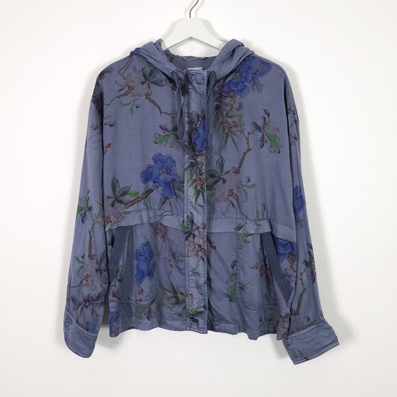 Chico's Blue Blossom Print Hooded Jacket - Picture 1 of 12